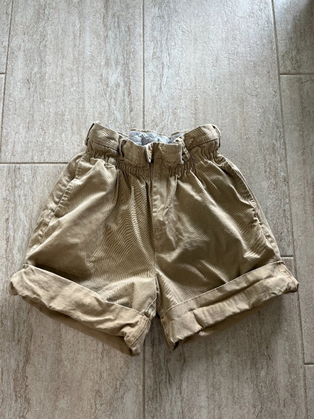 Upcycled Women's Paperbag Shorts High Rise Cuffed Beige Belt Loops Pockets Small